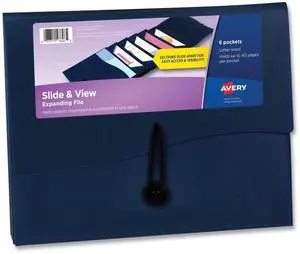 Avery Slide and View Expanding File 6 Sections Letter Size Navy Blue 73545