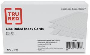 Tru Red Index Cards Ruled 3 x 5 White 100/Pack TR50993
