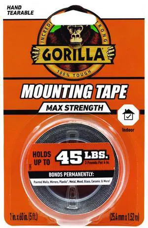 Max Strength Mounting Tape Permanent Holds Up to 45 lb 3 lbs per 4 in 1 x 60 Black 112962