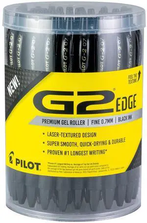 G2 Edge Premium Gel Pen Retractable Fine 0.7 mm Black Ink Black Barrel 36/Pack 15955