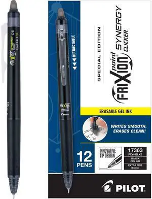 FriXion Synergy Clicker Erasable Gel Pen Retractable Extra-Fine 0.5 mm Black Ink Black/Smoke Barrel Dozen 17363