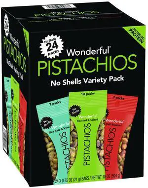 Wonderful No Shells Roasted and Salted Pistachios Variety Pack, 24/Carton