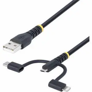 StarTech 3.3ft Rugged USB Multi Charging Cable USB to Lightning/Micro-USB/Type-C StarTech 3.3ft Rugged USB Multi Charging Cable USB to Lightning/Micro-USB/Type-C