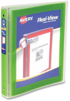 Avery Flexi-View Binder with 3 Round Rings 1" Capacity 11 x 8.5 Green 17608