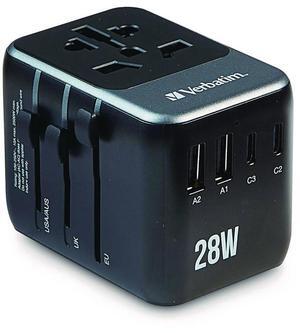 Verbatim UTA-07 Universal Travel Adapter, (3) USB-A, (3) USB-C