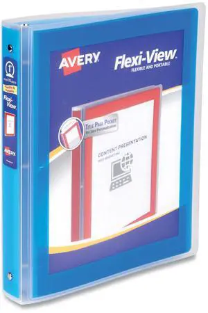Avery Flexi-View Binder with Round Rings 3 Rings 1" Capacity 11 x 8.5 Blue 17607
