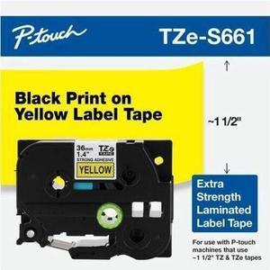 Brother Genuine P-Touch TZe Black Print on Yellow Label Tape (TZeS661), Strong Adhesive Laminated,1-1/2in x 26.2ft