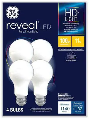Reveal HD+ LED A19 Light Bulb 11 W 4/Pack 93127996