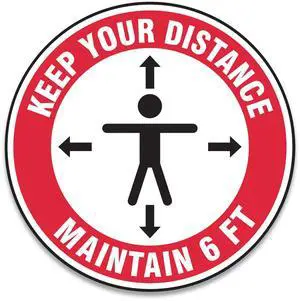 Slip-Gard Floor Signs 12" Circle "Keep Your Distance Maintain 6'" 25pk