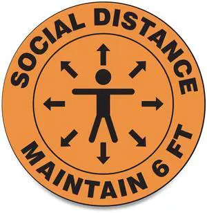 Slip-Gard Floor Signs 12" Circle "Social Distance Maintain 6'" Orange 25pk