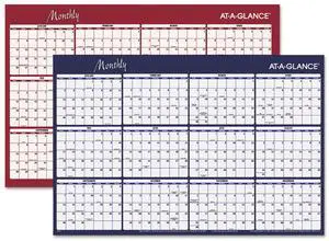2025 AT-A-GLANCE® Horizontal Reversible Erasable Yearly Wall Calendar, 48" x 32", Red/Blue, January To December