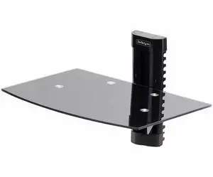 StarTech Floating Wall-Mounted AV Shelf, Adjustable Height Shelf For Under TV, Organize A/V Equipment On Black Tempered Glass Shelf (1B-WALL-MOUNT-SHELF)