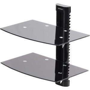 StarTech Dual Floating Wall-Mounted AV Shelves, Adjustable Height Shelf For Under TV, Organize A/V Equipment On Black Tempered Glass Shelves (2B-WALL-MOUNT-SHELF)