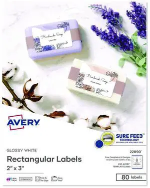 Avery 22890 Print to the Edge Labels, 2"x3", Glossy White w/Sure Feed Technology