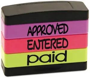 Interlocking Stack Stamp APPROVED ENTERED PAID 1.81" x 0.63" Assorted Fluorescent Ink 8802