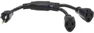 Tripp Lite 1ft Extension Cord Y Splitter NEMA 5-15P to 2x NEMA 5-15R Black