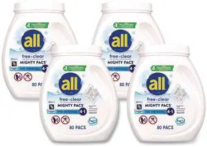 MIGHTY PACS Free Clear HE Laundry Detergent 80 Pods/Tub 4 Tubs/Carton 7261347508