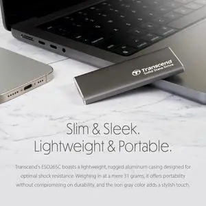 Transcend ESD265C 1 TB Portable Rugged Solid State Drive - External - Iron Gray - Desktop PC, Notebook, Gaming Console, Tablet, Smartphone Device Supported - USB Type C, USB Type A - 1050 MB/s Maximum
