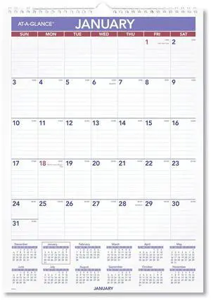 AT-A-GLANCE® 2026 Monthly Wall Calendar, Medium, 12" x 17"
