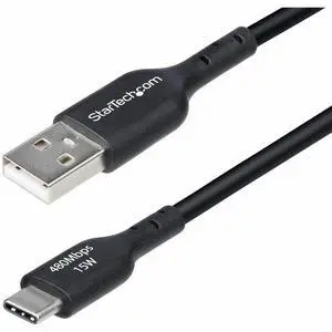 StarTech 1ft 30cm USB-A to USB-C Charging Cable Charge & Sync 3A USB 2.0 TPE Jacket Black USB Charging Cord