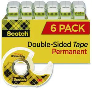 Scotch Double Sided Tape Engineered for Office and Home Use, 1/2 x 500", 6 Pack