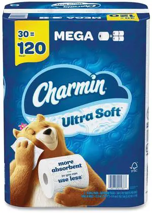 Ultra Soft Bathroom Tissue Mega Roll Septic Safe 2-Ply White 244 Sheets/Roll 30 Rolls/Pack 88029