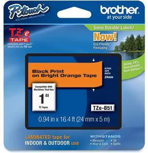 Brother Genuine P-Touch TZe Black Print on Fluorescent Orange Label Tape