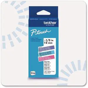 Brother P-touch Btag Label Tape, BTAG3M02, 0.47 in by 13.1 ft , White on Purple, Black on Light Blue, White on Pink, 3-Pack