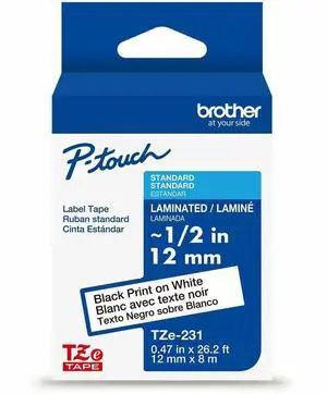 Brother Genuine P-touch TZe231 BK on WHT Label Tape Laminated 12mmX8m