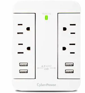 CyberPower GP400U4AWH Direct Plug Swivel Wall Tap, 4 Outlets, 4 USB Ports