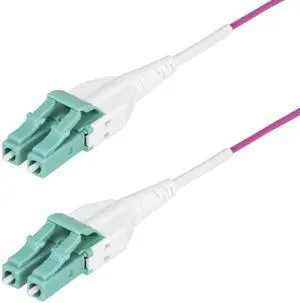 StarTech 5m (16.4ft) LC to LC (UPC) OM4 Multimode Fiber Optic Cable, Erika Violet, 50/125, 40G/100G, Uniboot Fiber Jumper Cord, OFNR Riser Rated