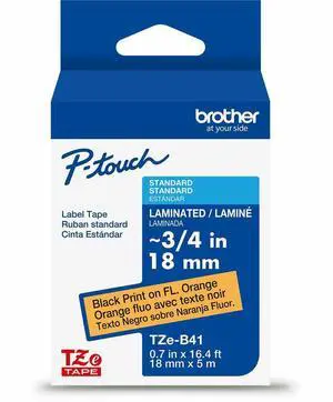 Brother Genuine P-touch TZeB41 BK on FLUOR ORG Label Tape Laminated 18mmX5m