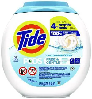 PODS Laundry Detergent Free and Gentle 63 oz Tub 76 Pacs/Tub 80737337