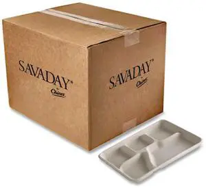 Savaday Molded Fiber Dinnerware 5-Compartment Plate Paper 10.5" dia White 250/Carton 21040