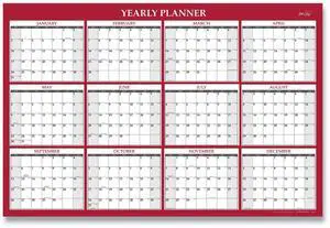 Classic Red Laminated Erasable Wall Calendar 48x32 White/Red/Gray 2026 100034