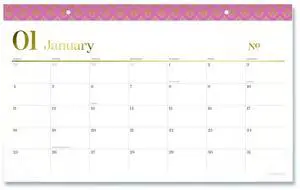 Workstyle Compact Deskpad, 17.75 x 11, White Sheets, Pink Headband/Clear Corners, 12-Month (Jan-Dec): 2026