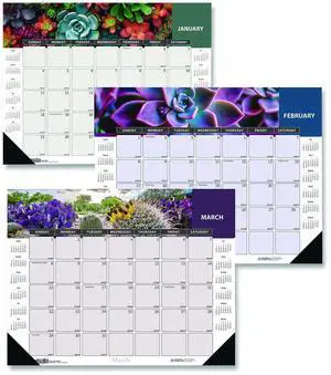 Recycled Succulent and Cacti Desk Pad Calendar 17 x 22 Multicolor Sheets Black Corners 12-Month Jan to Dec: 2026 121