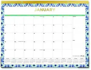 Tile Monthly Desk Pad Calendar Geometric Artwork 22 x 17 White/Blue/Green Sheets 12-Month Jan to Dec: 2026 133694