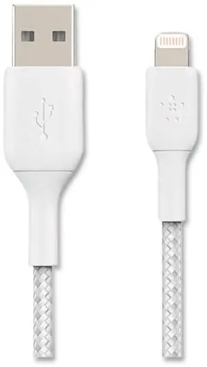 BELKIN CAA002bt1MWH BOOST CHARGE White Braided Lightning to USB-A Cable 3.28 ft. (1 m)