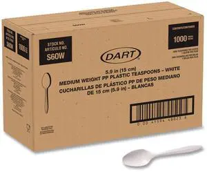 Style Setter Medium Weight Polypropylene Cutlery Teaspoon Plastic White 1000/Carton S6OW
