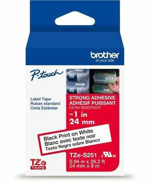 Brother Genuine P-touch TZeS251 BK on WHT Label Tape Strong Adhesive Lam. 24mmX8m