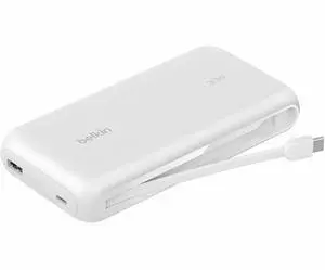 Belkin 30W 2-port 20K mAh Power Bank w/ Integrated USB-C Cable White BPB024FQWH