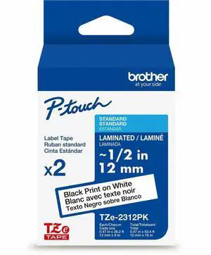 Brother Genuine P-touch TZe2312PK BK on WHT Label Tapes Laminated 12mmX8m each TZE2312PKG