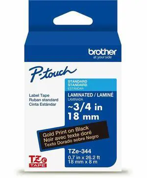 Brother Genuine P-touch TZe344 GLD on BK Label Tape Laminated 18mmX8m
