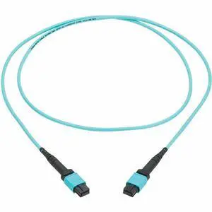 Eaton Tripp Lite Series 100G Multimode 50/125 OM4 Fiber Optic Cable 12F MPO/MPO-PC F/F Type-A Polarity OFNP Aqua 1 m 3.3 ft. TAA N845A01M12TAA