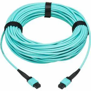 Eaton Tripp Lite Series 40/100/400G Multimode 50/125 OM3 Fiber Optic Cable 8F MPO/MPO-PC F/F Type-A Polarity OFNP Aqua 20 m 65.6 ft.