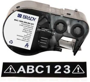 Brady Authentic All-Weather Vinyl Labels 1 in W x 25ft White on Black Brady Authentic All-Weather Vinyl Labels 1 in W x 25ft White on Black