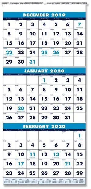 Recycled Three-Month Format Wall Calendar 12.25 x 26 14-Month 2026 3640