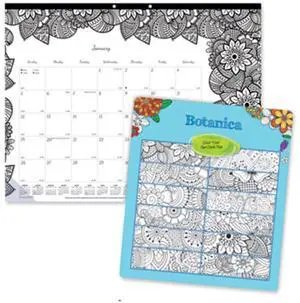 2026 Blueline® DoodlePlan Monthly Desk Pad Coloring Calendar, 22" x 17", Motif, January To December, C2917311