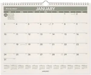 AT-A-GLANCE® 2026 Recycled Monthly Wall Calendar, Medium, 15" x 12"